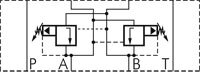 Schematic symbol: Pressure relief valve (A -> B & B -> A)